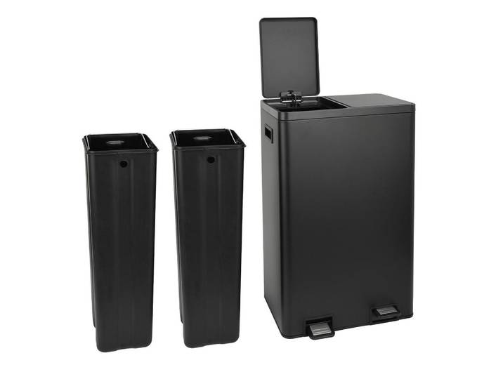 Svita Mülltrennsystem Tmh2X30 2x30L 2 Fächer Mülleimer Pulverbeschichteter Stahl Schwarz, Metall, 47x72x32 cm, Haushalt & Reinigung, Reinigung, Mülleimer & Abfallsammler