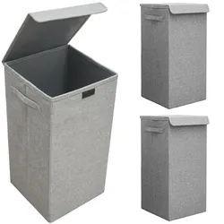 3er Set 50L Wäschekorb mit Deckel 30x30x60 - XXL Wäschesammler Wäschebox Faltbar