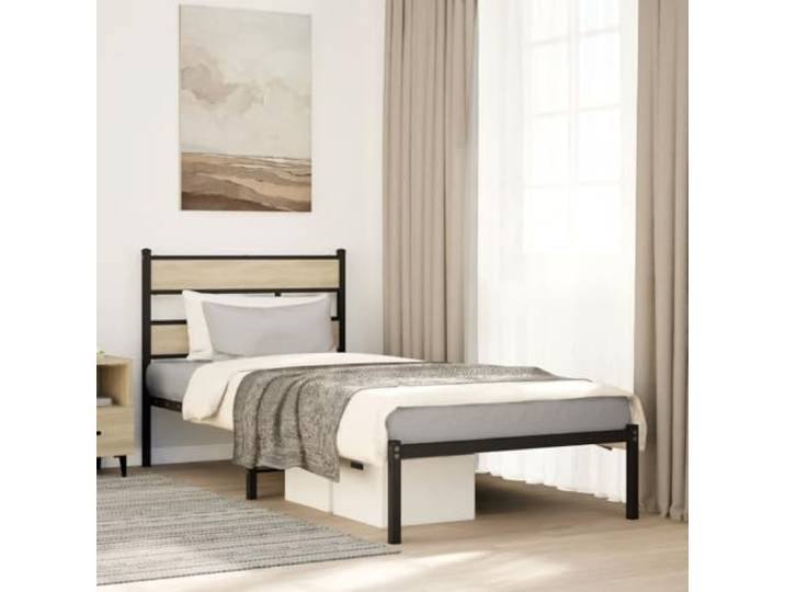 WDGJJFECNMUEHI Robustes Metallbettgestell mit Stauraum 100x200 cm Braun Metallbett ohne Matratze Sonoma-Eiche 100x200 cm Stabiler Eisenbettrahmen mit Kopfteil und Stauraum für Schlafzimmer