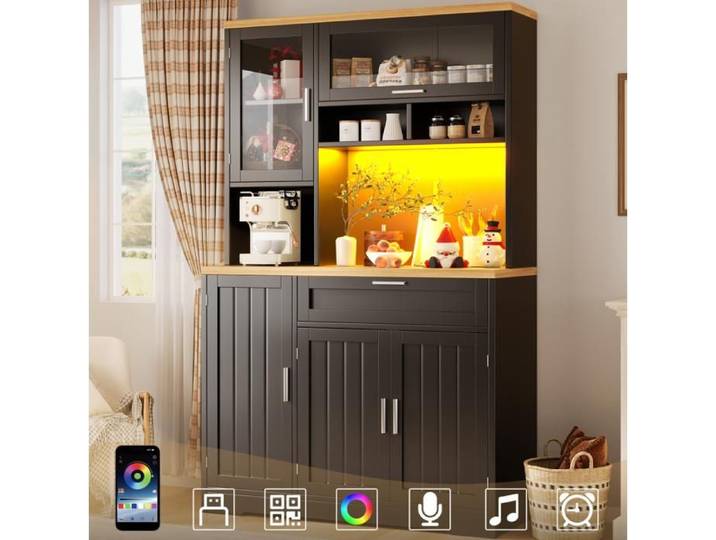 Buffet Haut Cuisine armoire de cuisine Meuble de Rangement buffet avec éclairage LED pour cuisine salon