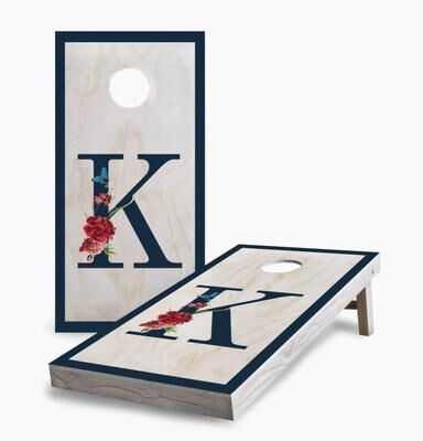 Skip's Garage Floral Initials On Wood Regulation 2x4 Cornhole Game Set