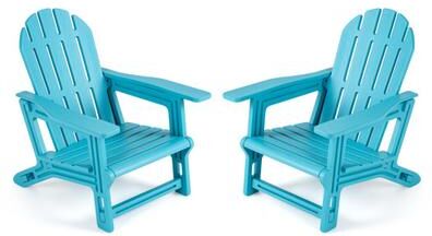 Costway Set of 2 All-Weather Outdoor Kids Patio Seating with Ergonomic Design-Turquoise