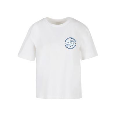 T-Shirt MISS TEE "Miss Tee Damen Daily Espresso Tee", Damen, Gr. 4XL, weiß, 100% Baumwolle, bedruckt, oversize, Rundhals, Shirts T-Shirt