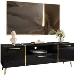 TV-ELEMENT ONYX AUF GOLDENEN BEINEN HOCHGLANZ 158 CM