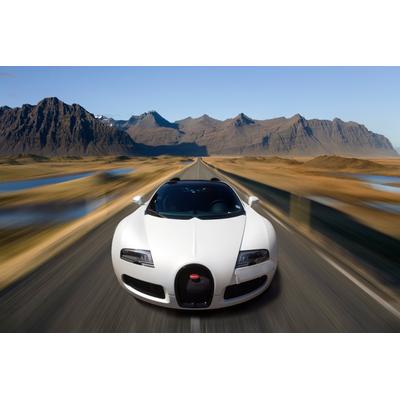 Fototapete PAPERMOON "SUPER CAR-BUGATTI AUTO RACING MOTOR GEBIRGE ISLAND", bunt, B:4,5m L:2,8m, Vlies, Tapeten