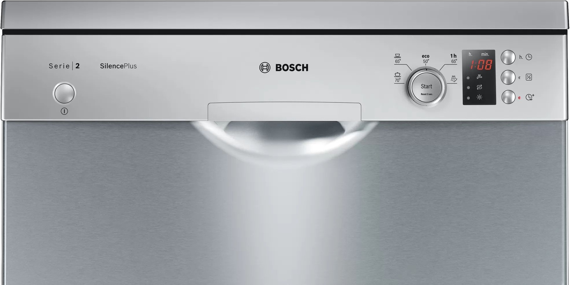Bosch SMS25AI05E, Freistehend, Standardgröße (60 cm), Edelstahl, Edelstahl, Tasten, Drehregler, 1,75 m