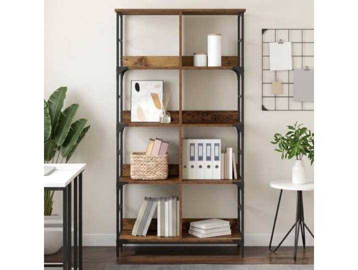 ZQQLVOO Standregal mit 4 Ebenen 78,5 x 33 x 153 cm Metall und Altholz Optik Freistehend, Metallbeine, Holzwerkstoff, rustikales Design, pflegeleichte Oberfläche, vielseitig einsetzbar