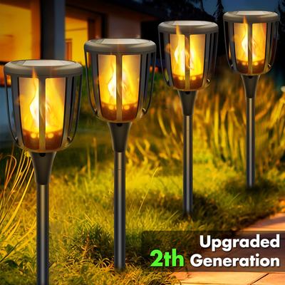Youfap Market Flickering Flame Solar Garden Lights, Waterproof Solar Pathway Lights For Lawn And Yard 1 2pcs