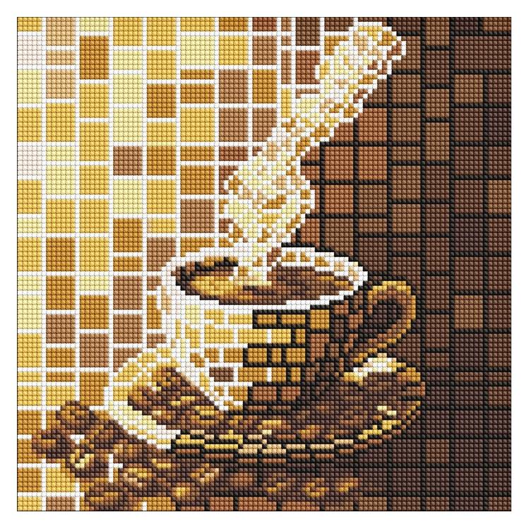 Ideyka Diamond Painting - Buntglasfenster - Kaffee 30 x 30 cm mit Rahmen (AMO8327)