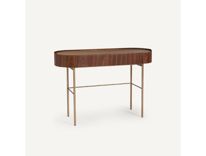 AM.PM Bureau console plaqué noyer et cuir, ASLEN Marron Noyer