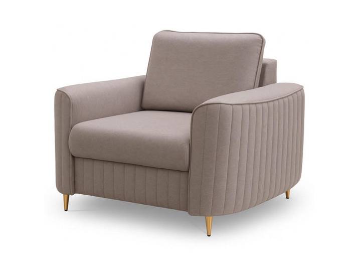 Sepro Meble Sessel Taupe Loren Mit Steppung Auf Goldenen Beinen, Braun, 100x85x94 cm, Wohnzimmer, Sessel, Polstersessel
