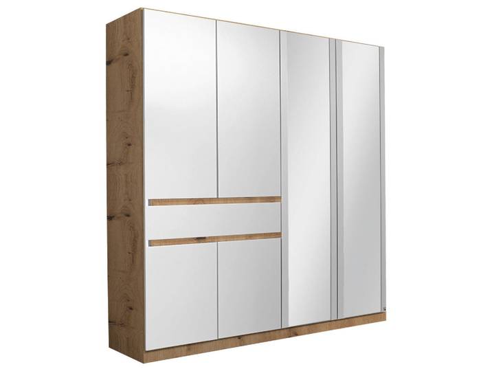 Kleiderschrank, Weiß & Eiche Artisan, 181x197x54 cm, Holzwerkstoff, 3 Fächer & 1 Schublade, Rauch