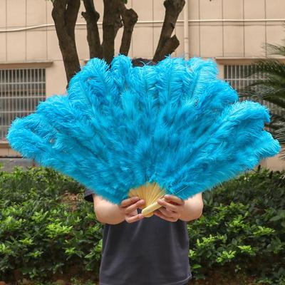 Inspire Select Luxury Ostrich Feather Fan Large Folding Dance Fan For Stage, Carnival & Performance lake Blue 39.37 In 51.18 In