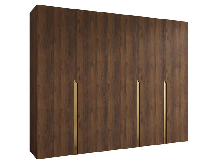 MIRJAN24 Kleiderschrank Mila 1 250, Schlafzimmer, Kleiderschrank, mit fünf Drehturen und mit drei Kleiderstange, Modern, Garderobenschrank (Farbe: Nuss Warmia + Gold)