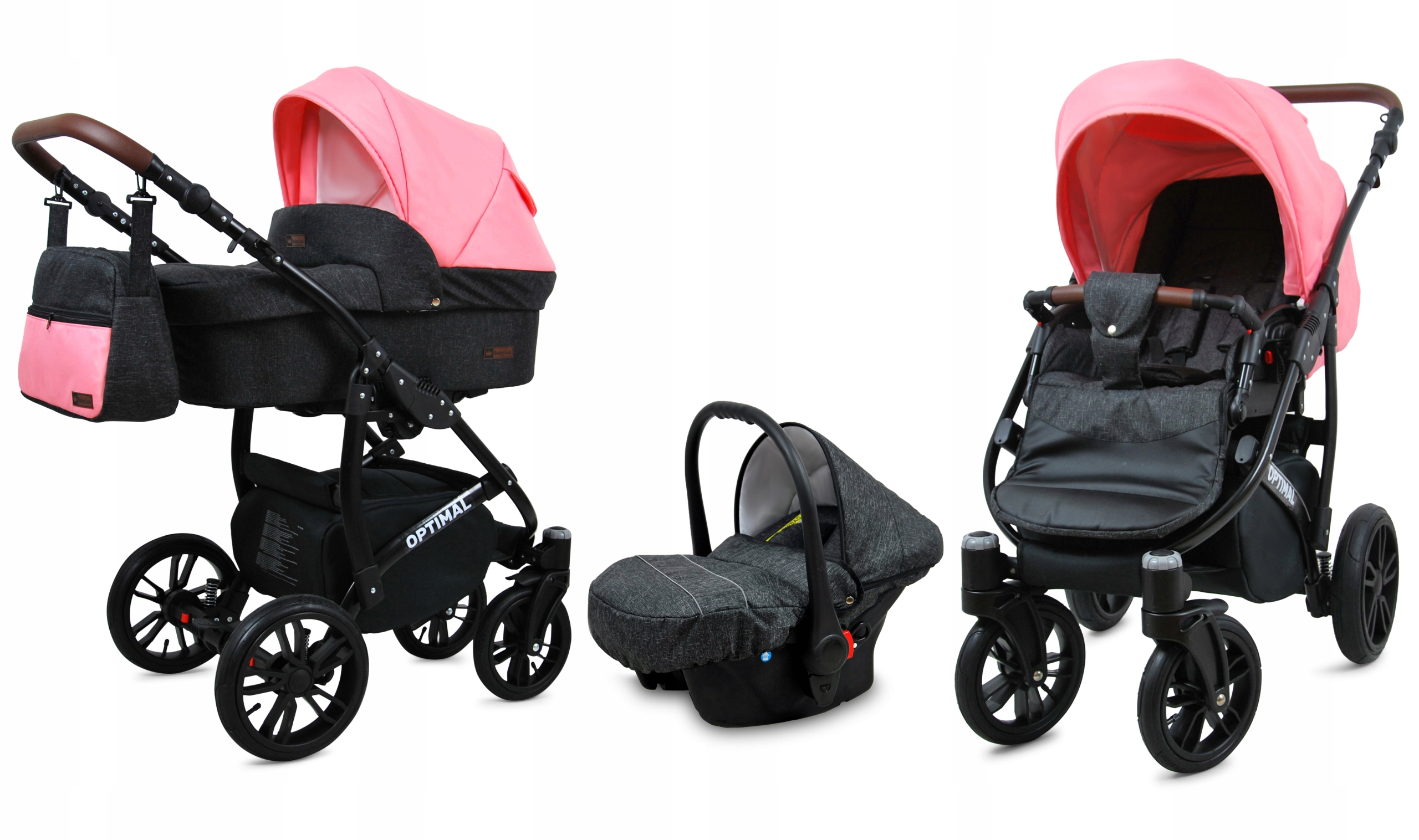 BabyLux Optimal | 3in1 Kinderwagen Set | Black Coral | Kombikinderwagen | Kinderwagenset | Bugg