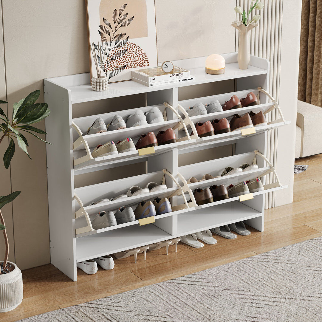 Ebern Designs 16 Pair Shoe Storage Cabinet White 16