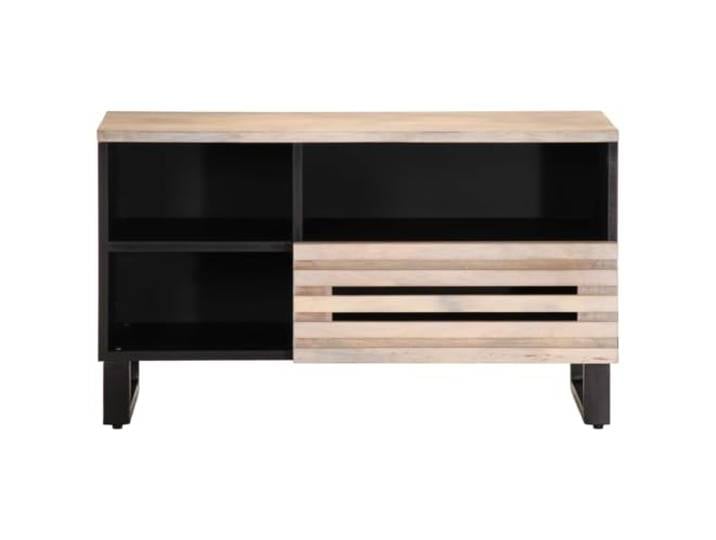 SKTQYQO TV-Schrank 80 x 34 x 46 cm Mango Massivholz Gebleichtes Finish, Stahl, 1 Schublade, 3 Fächer, Industrie-Stil, Montage erforderlich