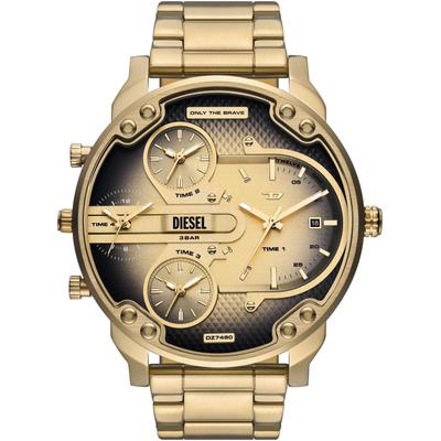 Quarzuhr DIESEL "Mr. Daddy Slim", gold (gelbgoldfarben, schwarz, gelbgoldfarben), Armbanduhren, Herren, gelbgoldfarben, Quarzuhr, Armbanduhr, Herrenuhr, Edelstahlarmband, analog, Tag