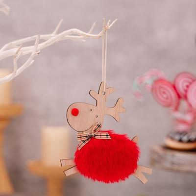 Inspired Deals Rustic Plush Elk Christmas Tree Ornament Wooden Reindeer Hanging Decoration red