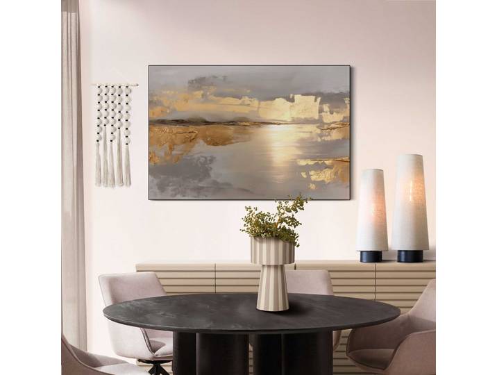 Wandbild REINDERS Goldener Horizont , farbe bild(er): gold, Bilder, B/H/T: 90cm x 60cm x 3cm, 1 Stk., MDF, Wandbild, Wohnzimmer - Gold - MDF - Abstrakt - 90x60 cm, B:90cm H:60cm T:3cm