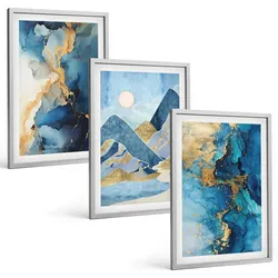 BILDER SET 3er Set - 40x60 cm Silberner Rahmen - Abstrakte Muster der Blue Mountains
