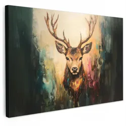LEINWANDBILD Hirsch - Gemalt - Geweih - Braun Gemälde 60x40 cm