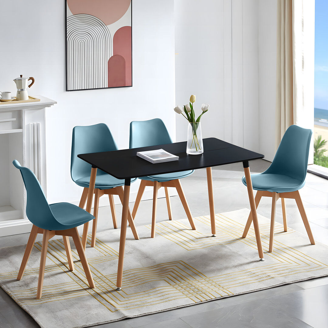 Hykkon Nero 4 - Person Dining Set Black/Aegean Blue 4