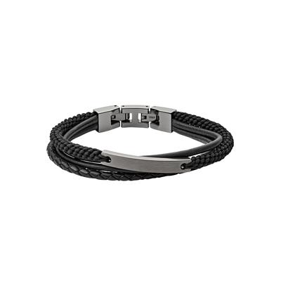Armband FOSSIL "Schmuck Geschenk Edelstahl Leder VINTAGE CASUAL", grau (anthrazit, schwarz), Armbänder, Damen, Edelstahl Leder, Edelstahl, Leder, Armband