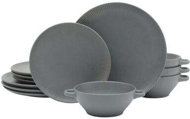 Gibson Elite Clover Hill 12-Piece Stoneware Dinnerware Set - Embossed Reactive Glaze - Service for 4
