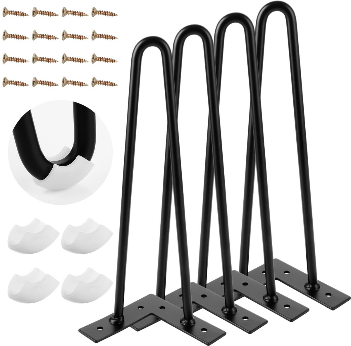 Dailygoods MIVIDE Set van 4 Haarspeldtafelpoten in Zwart Metaal, Hoogte: 30 cm