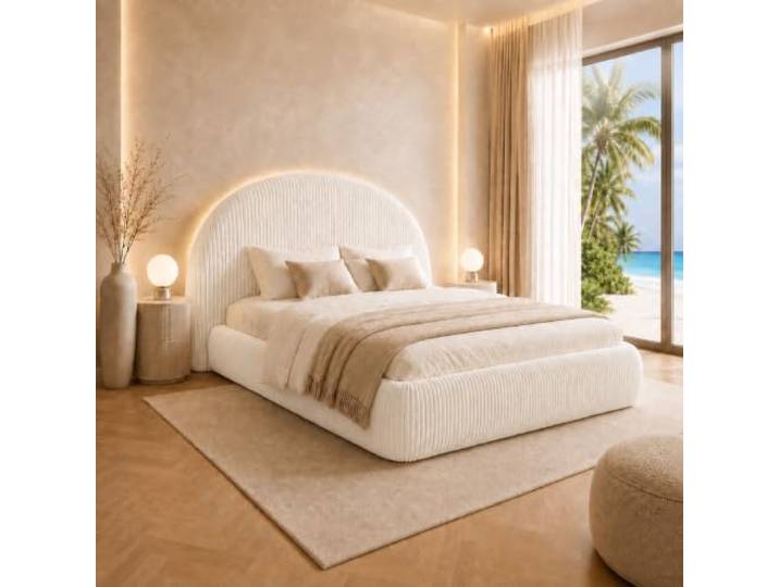 Best For Home Tedi Bett 160x200 mit Bonell-Federkernmatratze, ohne Topper Modernes Polsterbett mit weichem Cordbezug, gerundetem Kopfteil, integriertem Bettkasten und Bonell-Federkernmatratze.