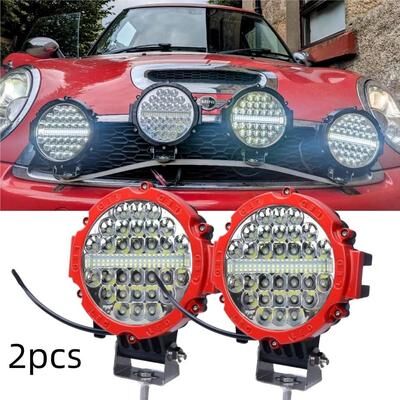 Inspired Living 7 Inch LED Off Road Driving Lights Waterproof Round Work Light Pods For Trucks, Jeeps & ATVs 2pcs Red