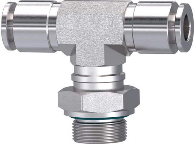 Riegler Raccord en T vissable, rotatif, M5 ext., Ø tube 4, ES 1.4404 (855.005-4 ES)