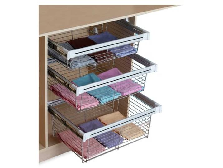 Ausziehbarer Schrankkorb aus Aluminium und Edelstahl Mehrfarbiger Kleiderschrank for Küche und Büro in mehreren Größen: Ausziehbarer Korb(White,460x564x170mm)