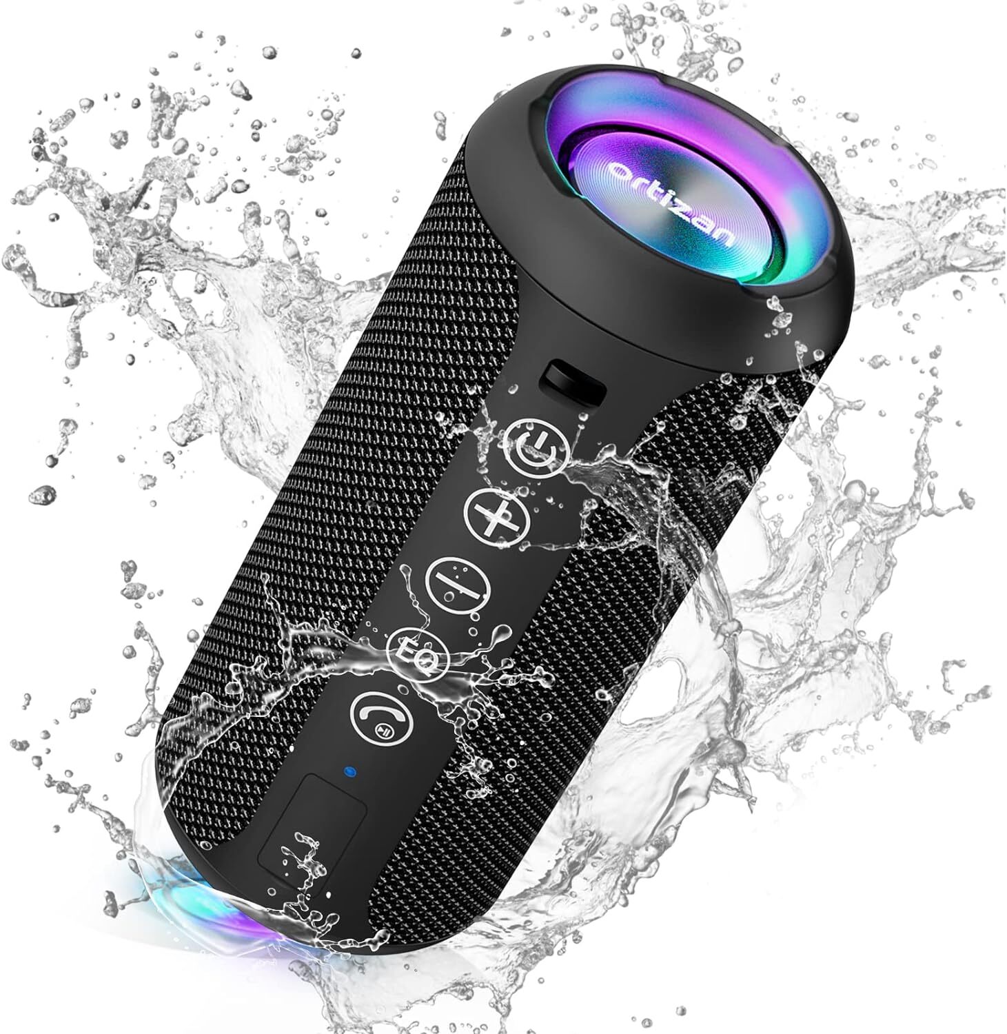 Tragbarer Bluetooth Lautsprecher mit LED-Licht, 360° Surround Sound, IPX7 Wasserschutz, Freisprechfunktion, AUX und TF-Unterstützung, Mini Bluetooth
