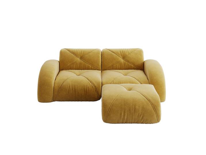Redom Modulares 2-Sitzer-Sofa mit Hocker, rahmenloses Design und 32D-Schaumstoff, Gelb, 204x76x171 cm, Wohnzimmer, Sofas & Couches, Sofas, 2-Sitzer Sofas