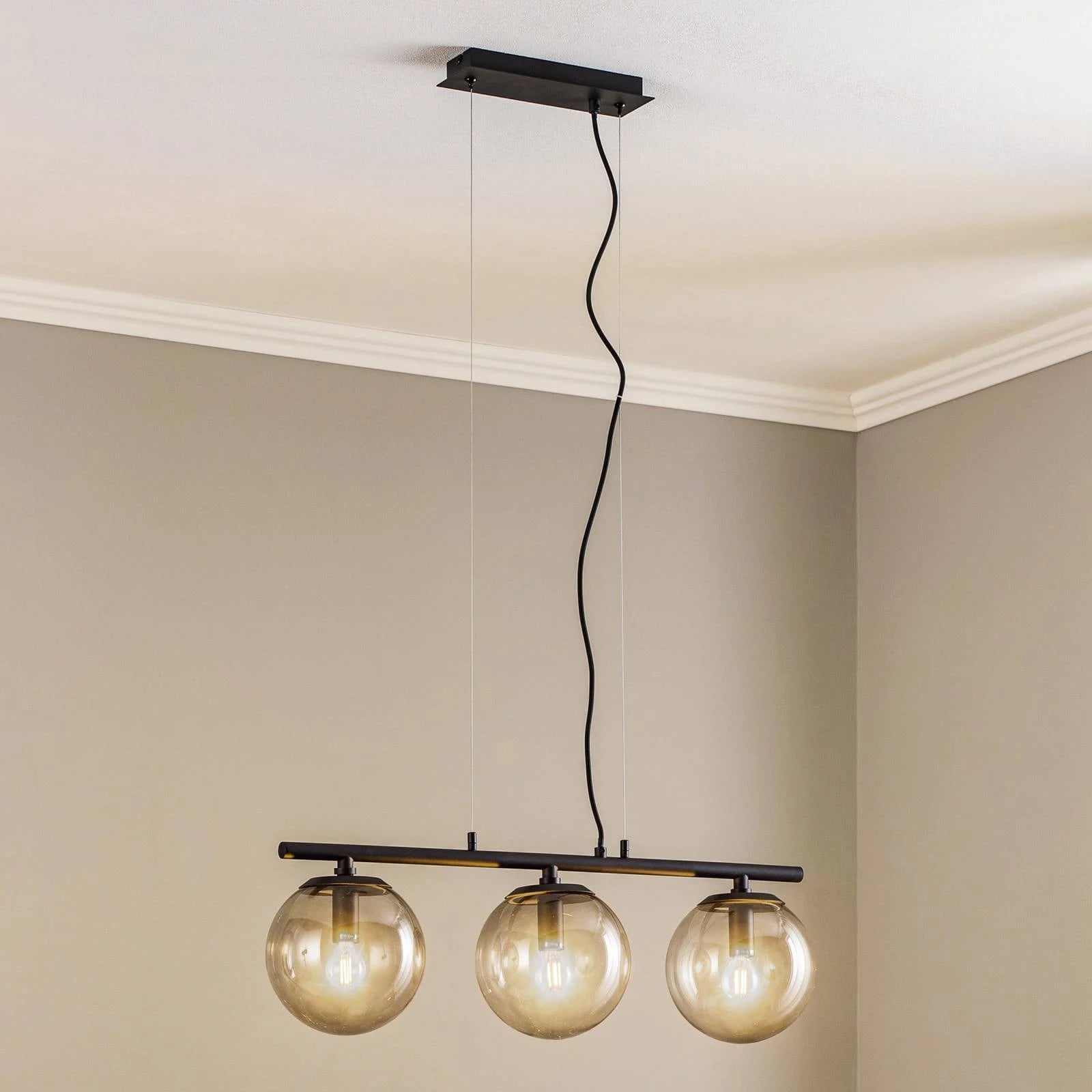 Lucande Sotiana Design Hanglamp - Zwart - Glas en Metaal - Dimbaar - Modern & Vintage