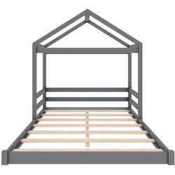 MODFU Hausbett Kiefernholz/MDF Grau 140x200 cm mit Lattenrost, ohne Matratze