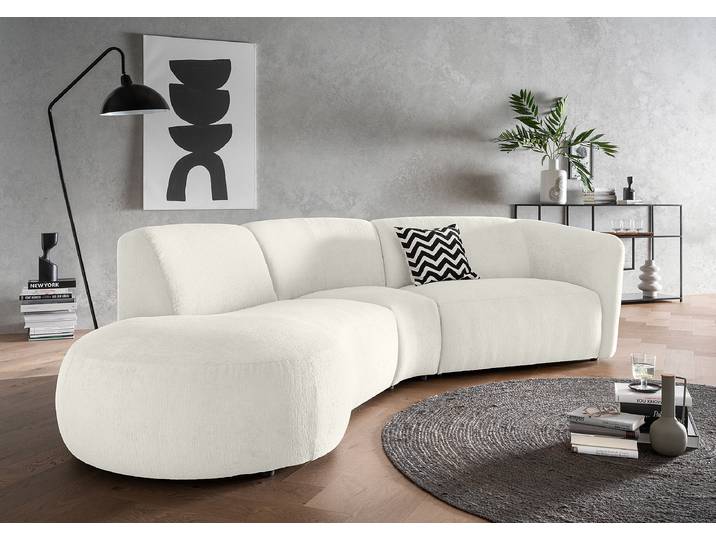 Rundecke Weiß Strukturstoff Okka 276 x 72 x 183cm Ottomane davorstehend links Modern