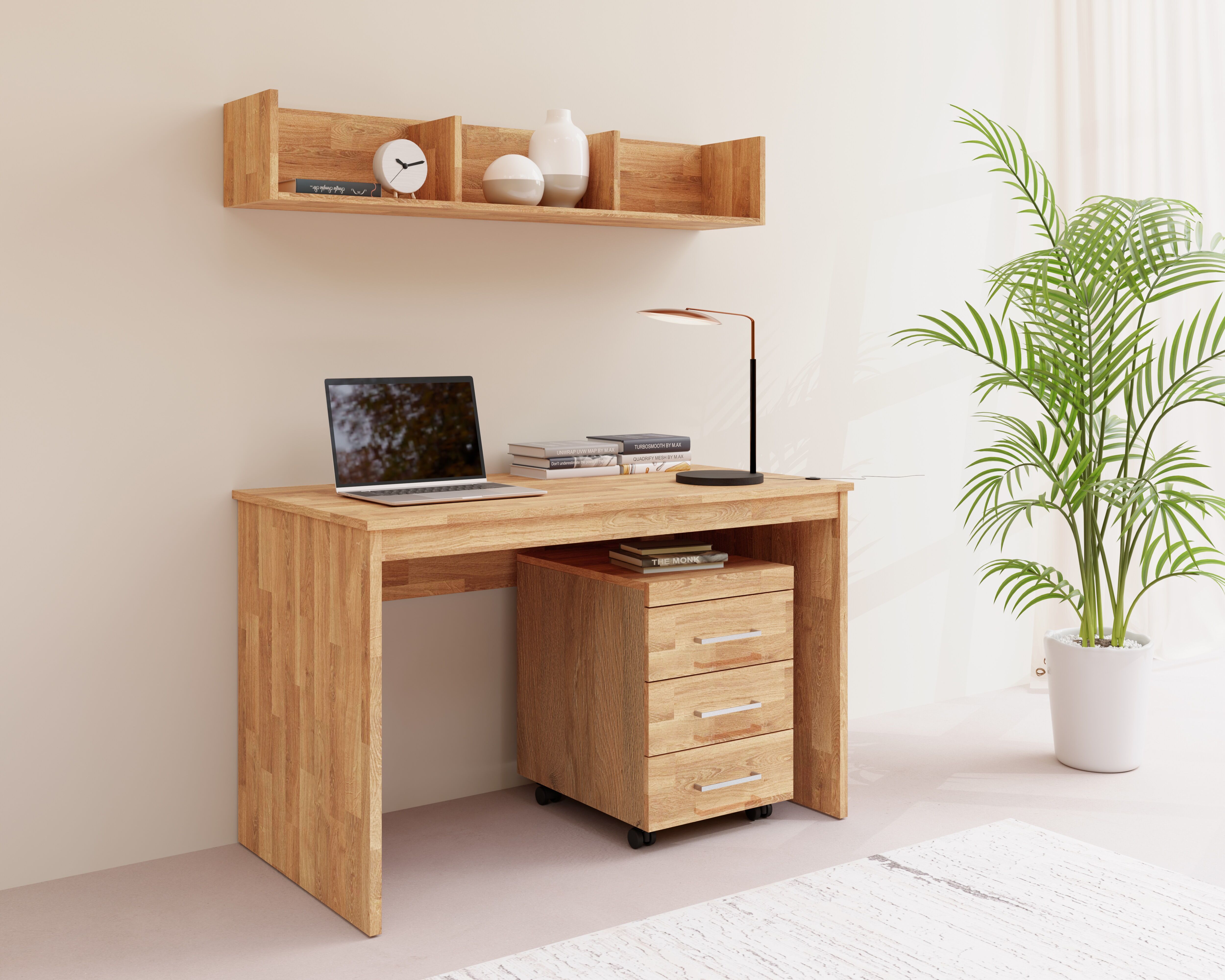 Büromöbel-Set GOODPRODUCT "Logo", beige (natur, eiche), B:120cm T:65cm, Arbeitsmöbel-Sets, Büromöbel-Set, passt in verschiedene Einrichtungsstile natur, eiche B/H/T: 120cm x 65cm