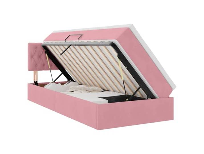 KKgypkn Samtbett 90x200 cm mit Matratze und hydraulischem Hebesystem, Stauraumbett in Rosa mit samtiger Polsterung