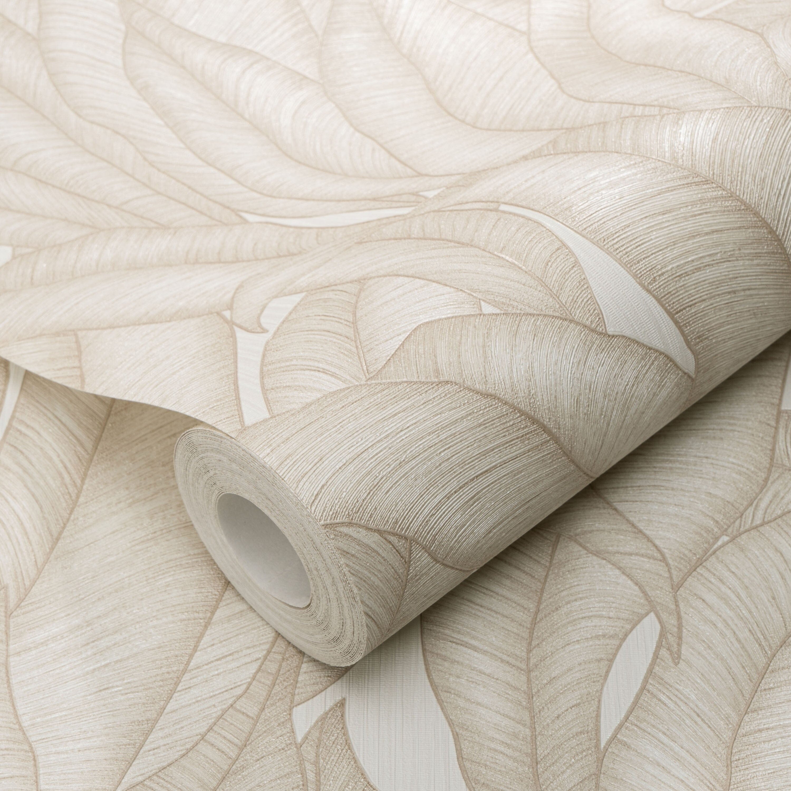 Sia Neutral Leaf Print Patterned Wallpaper