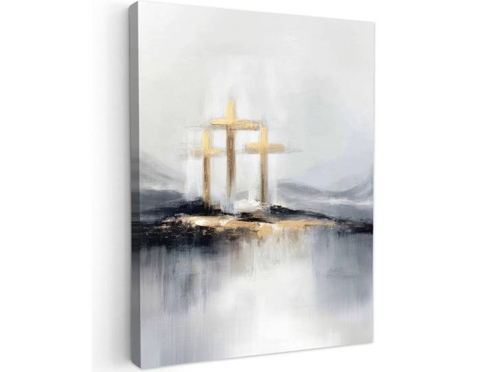 MuchoWow Leinwandbild - Abstrakt - Malerei - Christentum - Kreuz - 60x80 - Gemälde, Weiß, Textil, Kiefer, Rechteckig, 60x80 cm, gerahmt, Bilder & Rahmen, Bilder, Wandbilder