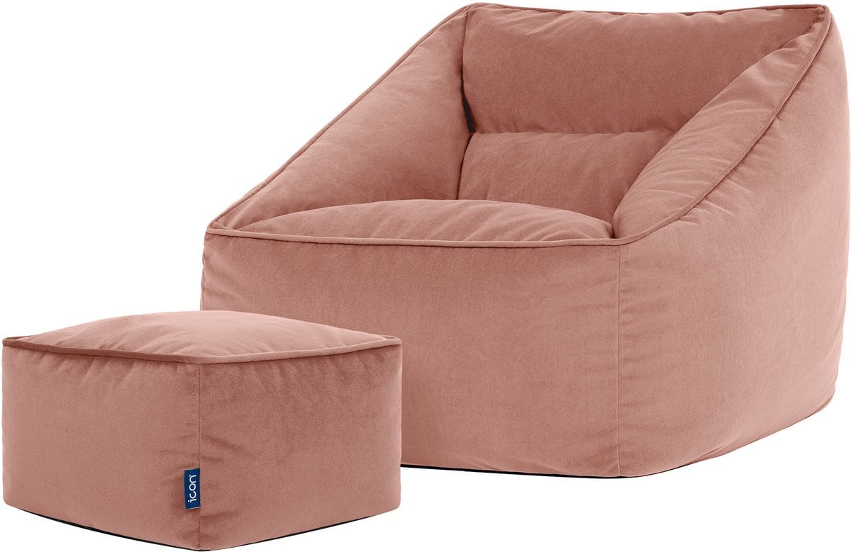 icon Natalia XL Zitzak Fauteuil met Poef - Fluweel - Roze