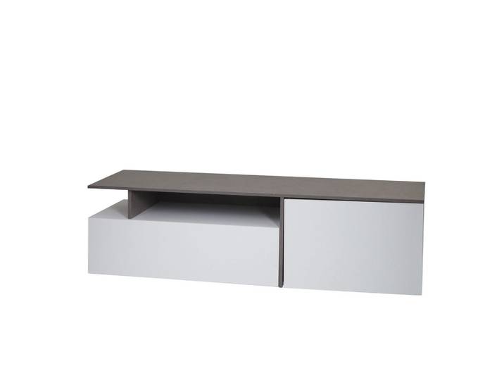 MCW Tv-Rack Beton Dekor, weiß, Grau, Weiß, Holz, 161x45x40 cm, Wohnzimmer, TV Möbel, Lowboards, Lowboards stehend