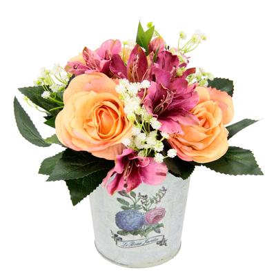 Kunstpflanze I.GE.A. "Gesteck Rosen in Zinktopf", rosa, B:25cm H:19cm T:25cm, Kunststoff, Metall, Polyester, Kunstpflanzen, Kunstpflanze