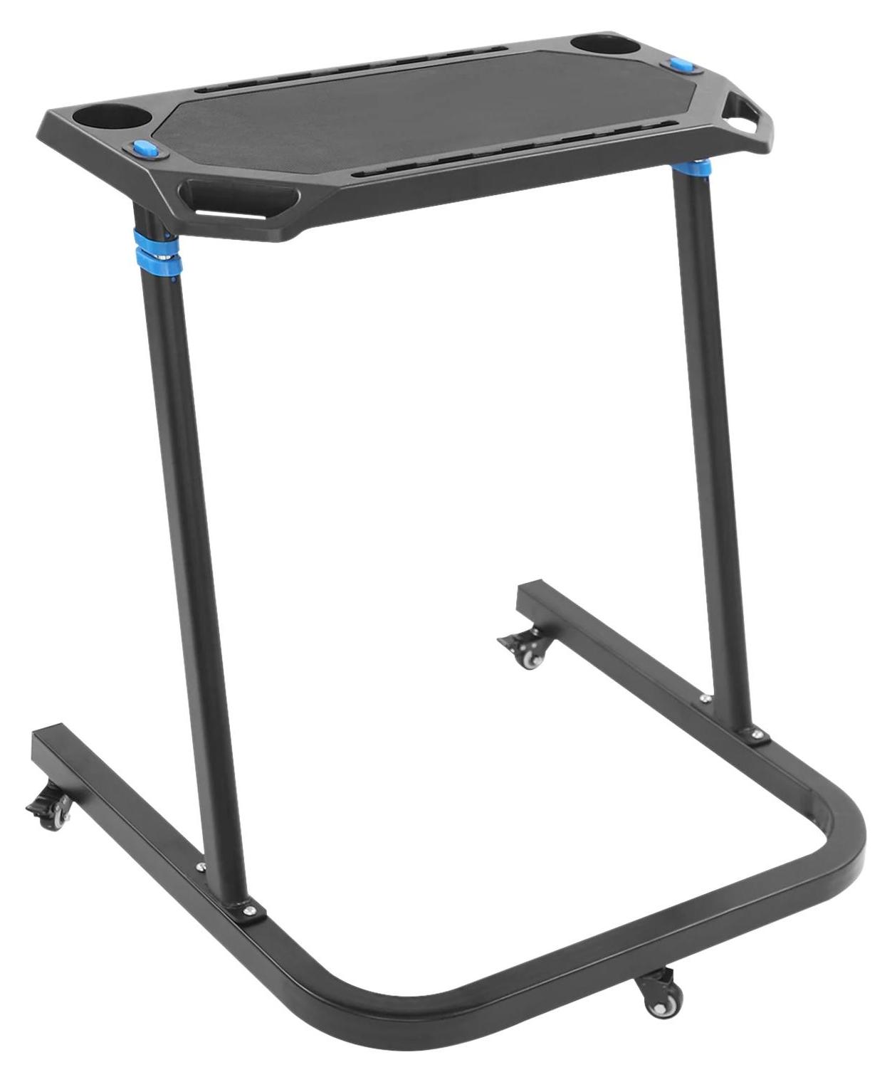 Mobiler Fahrradtrainer-Tisch - Indoor Cycling Schreibtisch - Höhenverstellbar 82-120 cm - Klappbar - Feststellrollen - Bis 50 kg belastbar - Schwarz