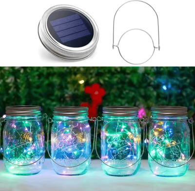 Inspire Curations 20 LED Solar Mason Jar Lid Lights Waterproof Fairy Firefly Lights With Handles colorful Light 1pcs