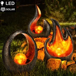 3x LED Solar Tisch Leuchten Garten Dekoration Sichel Flamme Oval Design Balkon Außen Lampen GRAU GOLD
