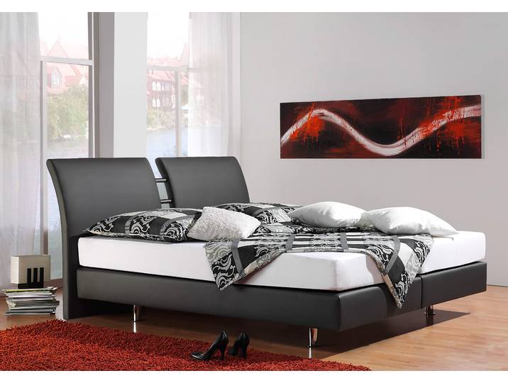 Boxspringbett, Drell, Grau, 155×220 cm, 7-Zonen-Kaltschaummatratze, Modern, Inosign